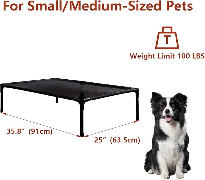Elevated Dog Bed for Small Dogs, Raised Outdoor Dog Bed with Breathable & Washable Mesh, Indoor & Outdoor Pet Hammock with Skid-Resistant Feet