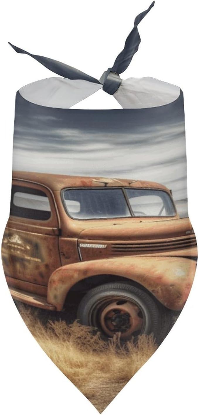 Dog Bandana Spring Pet Scarf Adjustable Triangle Old Truck Car Printing Dog Bib Washable Polyester Puppy Bandana for Small Medium Large Dogs Cat Birthday Party Supplies