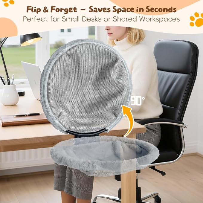 L&W BROS. Cat Desk Bed, with 2 Machine-Washable Covers -No Wash Downtime, Supports 50lbs, Space-Saving Foldable Cat Bed Desk Mount for Gaming