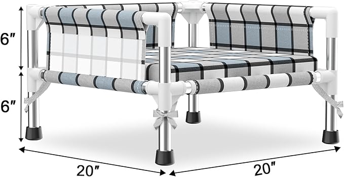 Elevated Raised Outdoor Dog Bed - Cooling Washable Dog Cot with Guardrail, Durable & Breathable Cotton Mesh Pet Hammock Beds with Stainless Steel Pipe Frame for Small Pets (Cushion-S)