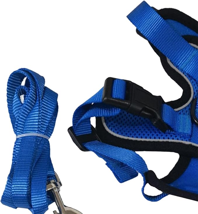 Cat Harness and Leash Set Reflective Easily Control Padded Soft Mesh Adjustable Chest Strap for Running Walking Training Pet Supplies, Blue XS