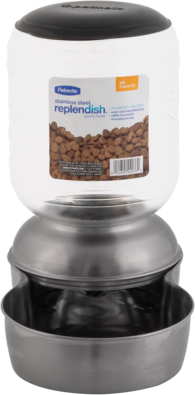 Petmate REPLENDISH Stainless Gravity Feeder, 5 Pound, Made in USA