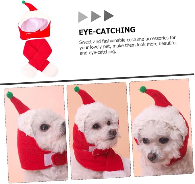 Pet Winter Hat and Scarf Set for Dogs and Cats, Thermal Cotton Headdress Supplies with Warm Head Cover, Christmas Photo Prop Costume for Puppies and Small Pets