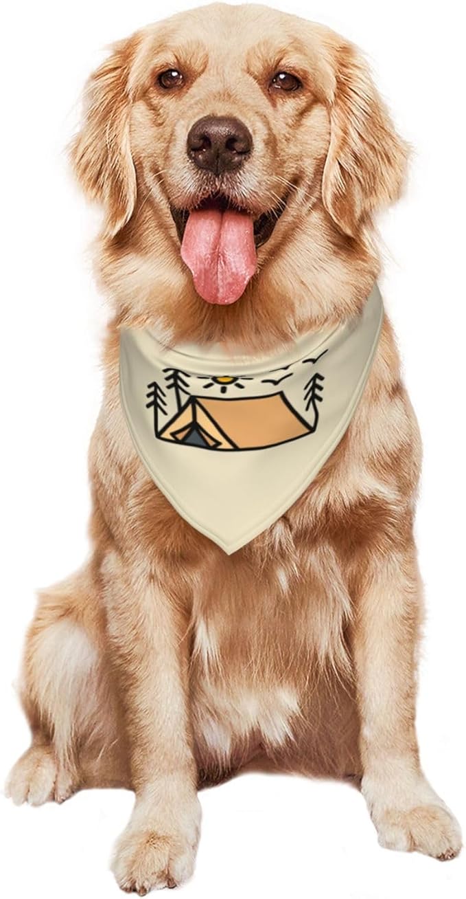 Happy Camper Summer Dog Bandana，Adorable Puppy Accessory for The avid Camper ，Pet Neckerchief for Pets Daily Wear Photo Prop Party Supplies,Funny Cute Dog Bandana (Khaki)
