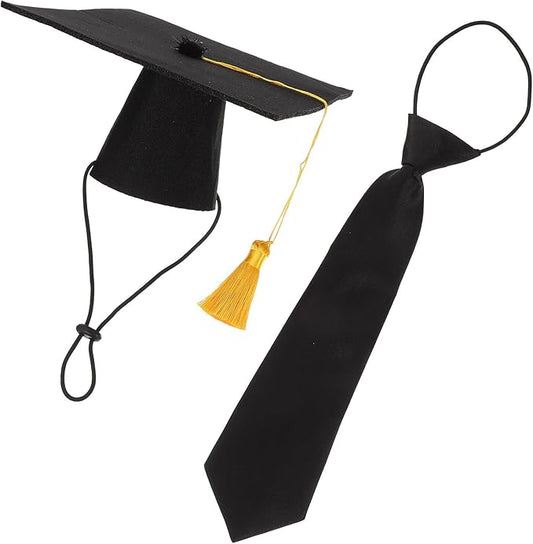 Dog Graduation Necktie and Pet Doctoral Hat Set, Decorative Puppy Tie and Graduation Cap Costume Accessories for Dogs and Cats, Party Apparel for Pet Supplies