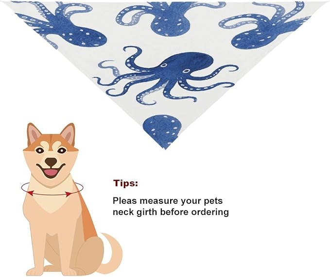 Dog Bandana Spring Pet Scarf Adjustable Triangle Blue Octopus Printing Dog Bib Washable Polyester Puppy Bandana for Small Medium Large Dogs Cat Birthday Party Supplies