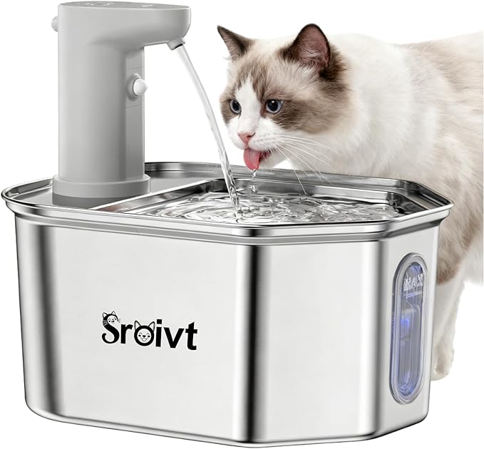 Cat Water Fountain Stainless Steel - cat Fountain - Water Fountains for Cats - pet Water Fountain - Dog Water Fountain - Stainless Steel cat Water Fountain Cordless - 88oz/2.6L,1Filters