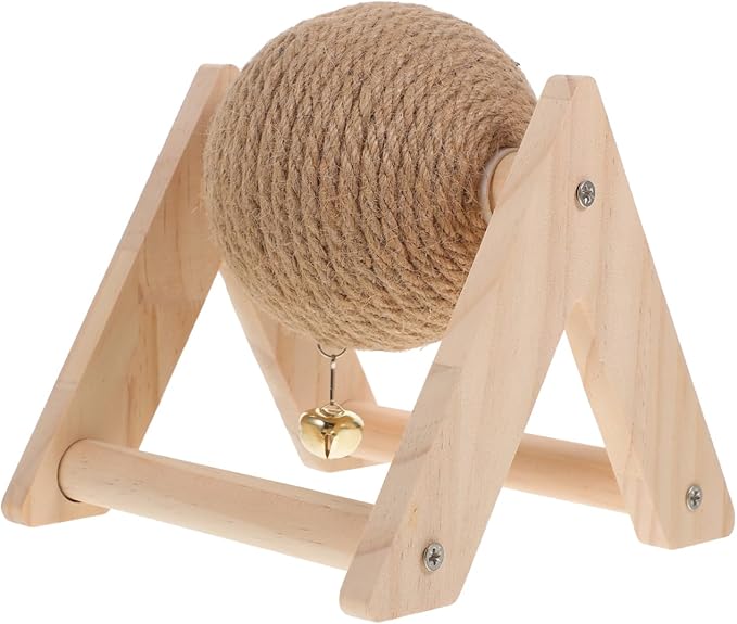 Aboofan Cat Scratcher Toy with Sisal Ball Cats Scratching Rope Ball Interactive Rotatable Wood Pet Scratcher Toys Durable for Indoor to Grind Claws Pet Furniture Supplies