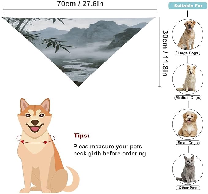 Dog Bandana Spring Pet Scarf Adjustable Triangle Rainy and Misty Return of The Boat Printing Dog Bib Washable Polyester Puppy Bandana for Small Medium Large Dogs Cat Birthday Party Supplies