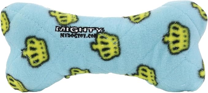 MIGHTY- NO Stuff Bone– Squeaky Plastic Core. 2-in-1 Toy. Made Durable, Strong & Tough. Interactive Play Dog Toy (Tug, Toss & Fetch). It Floats. (Blue, Medium)