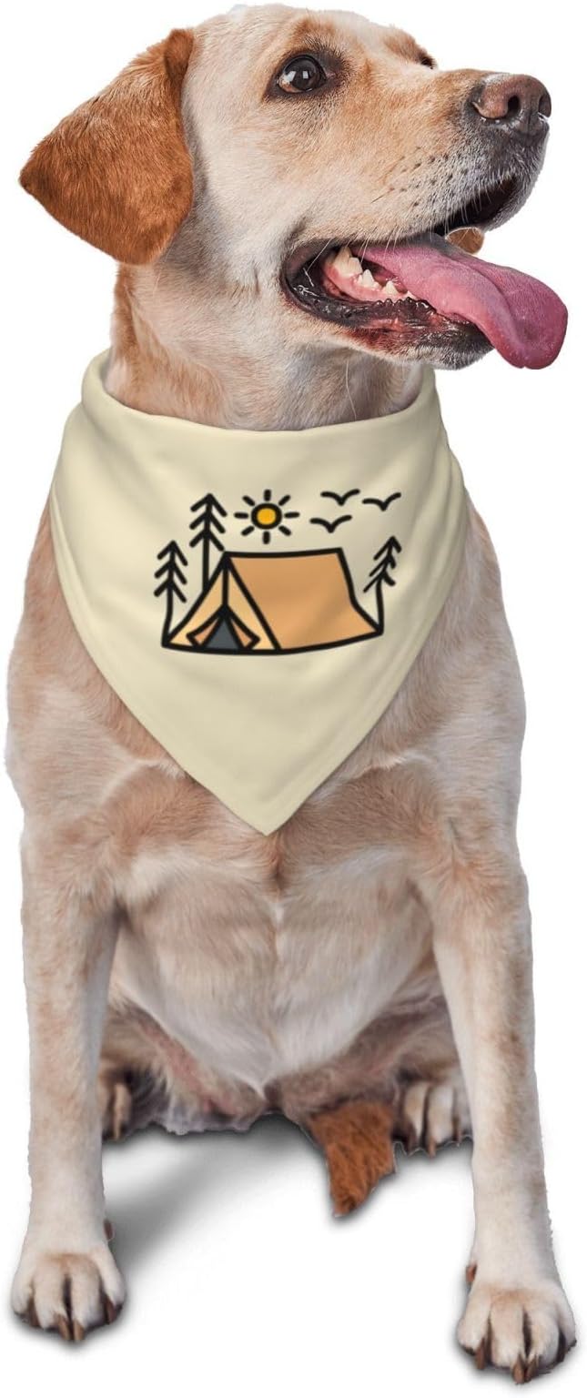 Happy Camper Summer Dog Bandana，Adorable Puppy Accessory for The avid Camper ，Pet Neckerchief for Pets Daily Wear Photo Prop Party Supplies,Funny Cute Dog Bandana (Khaki)