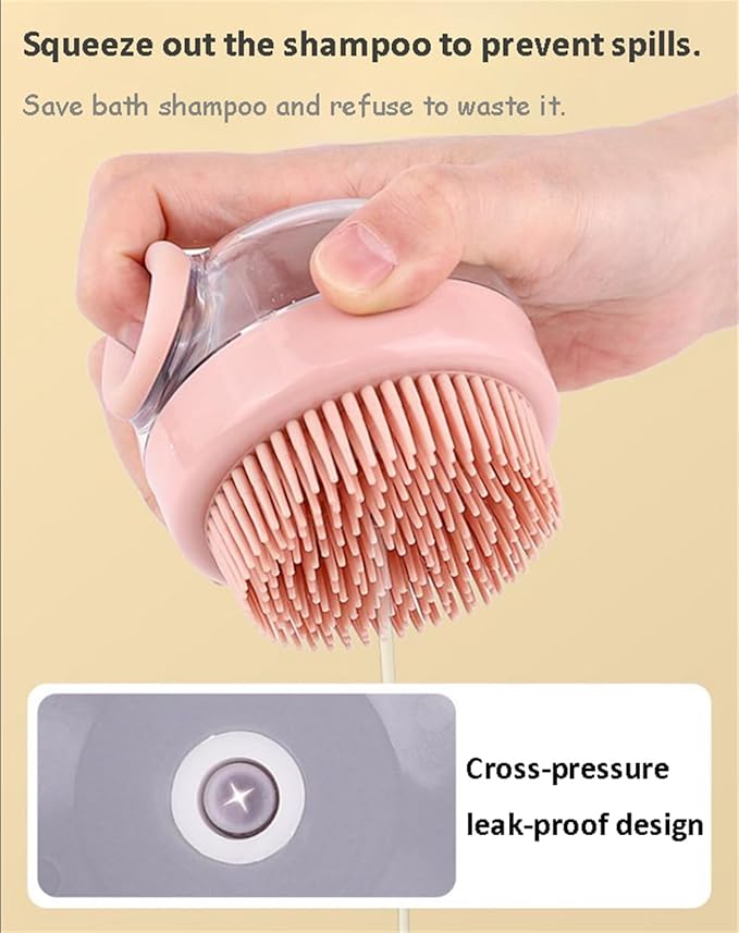 Dog Cat Bath Brush, Pet Shower Massage Brush with Soap Shampoo Dispenser Pet Grooming Massage Rubber Multifunctional Pet Beauty Cleaning Brush Soft Bristle for Long Short Haired Dog Cat Shower, Pink