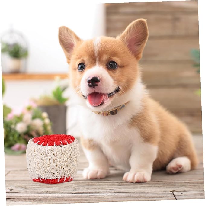 Uonlytech 2pcs Dog Tennis Balls Chew Natural Loofah Pet for Puppy Training Sturdy Dog Ball Chew Interactive Play Supplies Random Color