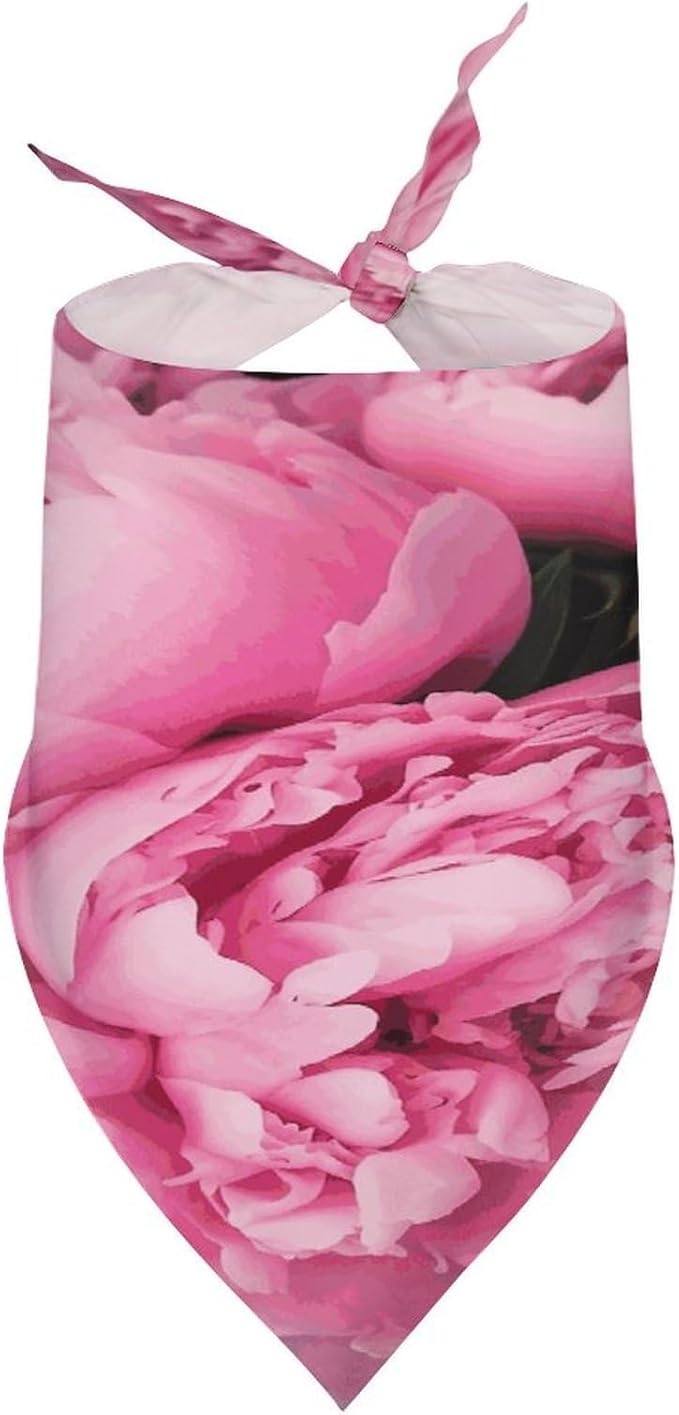 Dog Bandana Spring Pet Scarf Adjustable Triangle Pink Peony Printing Dog Bib Washable Polyester Puppy Bandana for Small Medium Large Dogs Cat Birthday Party Supplies