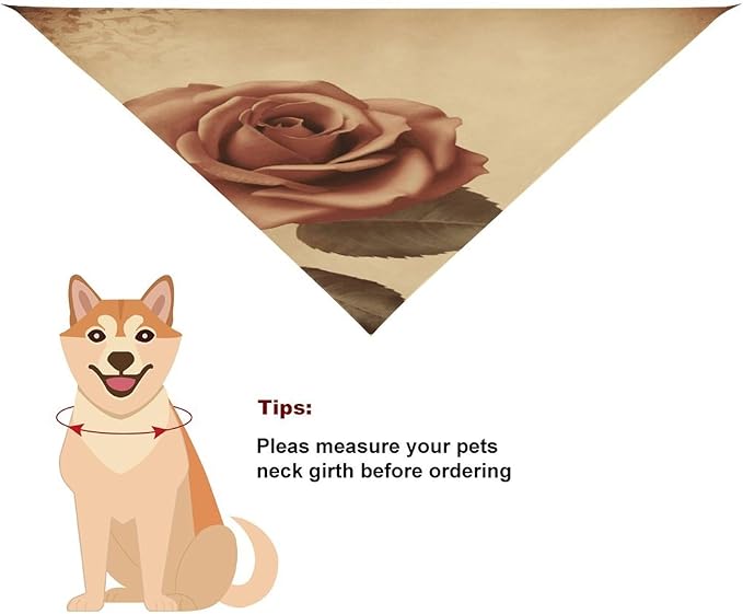 Dog Bandana Spring Pet Scarf Adjustable Triangle Vintage Rose Printing Dog Bib Washable Polyester Puppy Bandana for Small Medium Large Dogs Cat Birthday Party Supplies