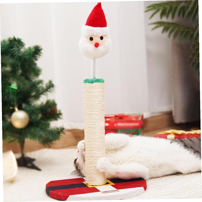 DOITOOL Christmas Cat Scratching Post with Sisal Rope, Vertical Kitten Scratcher for Indoor Cats, Pet Climbing Pole and Play for Daily Use