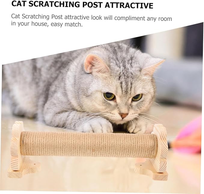 Beaupretty Sisal Cat Scratching Post Vertical Kitten Scratcher with Solid Wood Core 40cm Sturdy Wear-Resistant Cat Cage Accessory for Daily Use