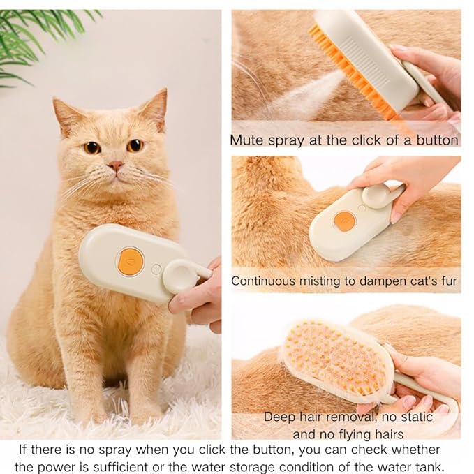 Cat Steam Brush,Rechargeable with Handle,Self-Cleaning Grooming Tool, for Cats and Dogs,3 In 1 Cat Steamy Brush, Multifunctional Hair Comb for Removing Tangled and Loose Hair (Beige)