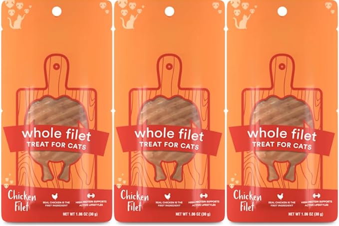 Cat Filet Treats Chicken 3 Pack - Real Chicken Breast High Protein Soft Cat Treats All Natural - Grain Free Healthy Cat Snacks Food Topper for Picky Eaters - 3oz (3x1oz)
