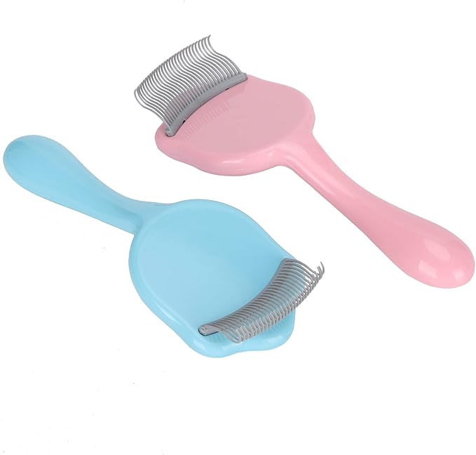 Cat Shell Comb Deshedding Brush, Pet Grooming Tool, Round Comb with Soft Plastic Claw Teeth, Stainless Steel Material, Ergonomic Handle for Cats and Small Dogs, Removal Com
