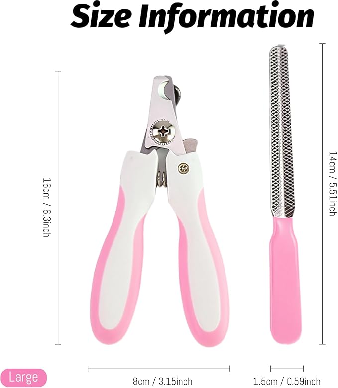 Pet Nail Clippers & Trimmers for Dogs & Cats - with Safety Guard & Free Nail File - Professional Pet Grooming Tool (Pink, Large)