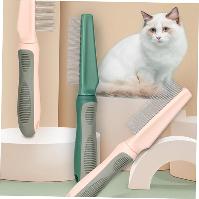 Dog Cat Grooming Comb with Fine Teeth for Removing Tangles and Mats Ergonomic Pet Brush with Durable Handle for Long-haired Cats and Dogs Olive