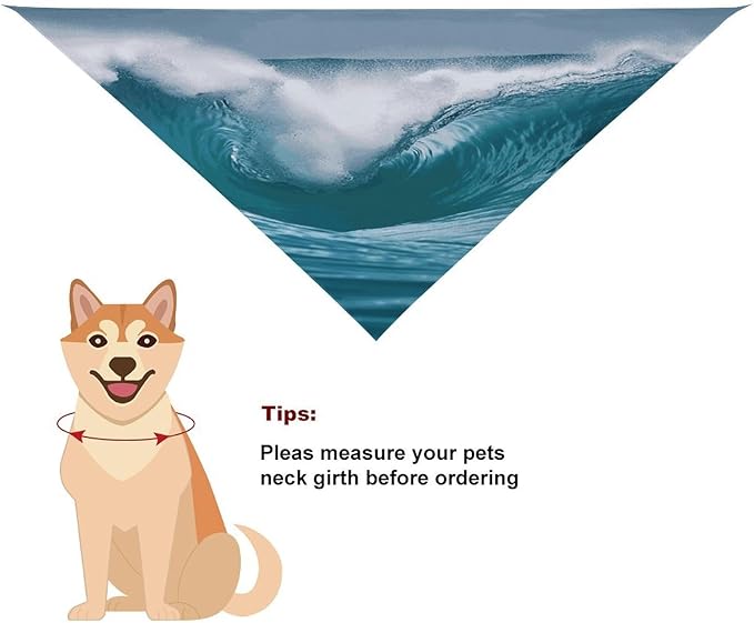 Dog Bandana Spring Pet Scarf Adjustable Triangle Ocean Wave Printing Dog Bib Washable Polyester Puppy Bandana for Small Medium Large Dogs Cat Birthday Party Supplies