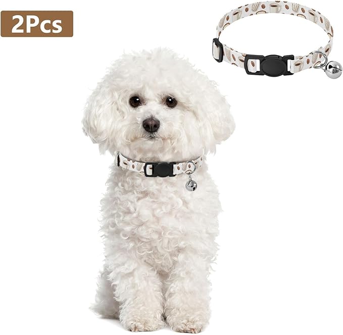 Dog Collar Coffee White Pattern Soft Dog Collars Puppy Collar Adjustable Cat Pet Collar for Dogs Cats Pets Supplies 2 Pack