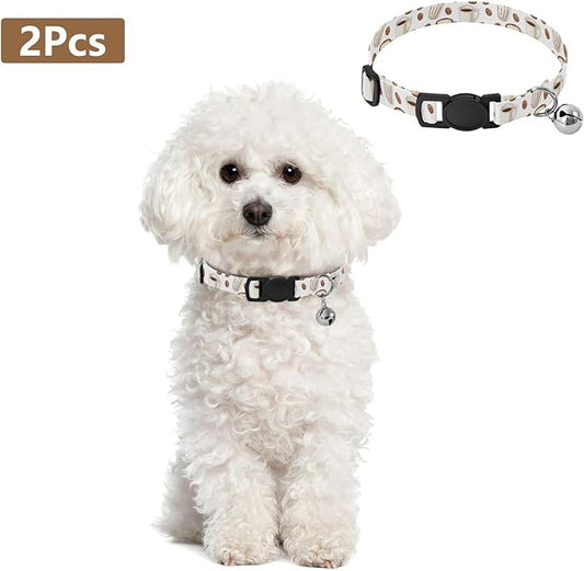 Dog Collar Coffee White Pattern Soft Dog Collars Puppy Collar Adjustable Cat Pet Collar for Dogs Cats Pets Supplies 2 Pack