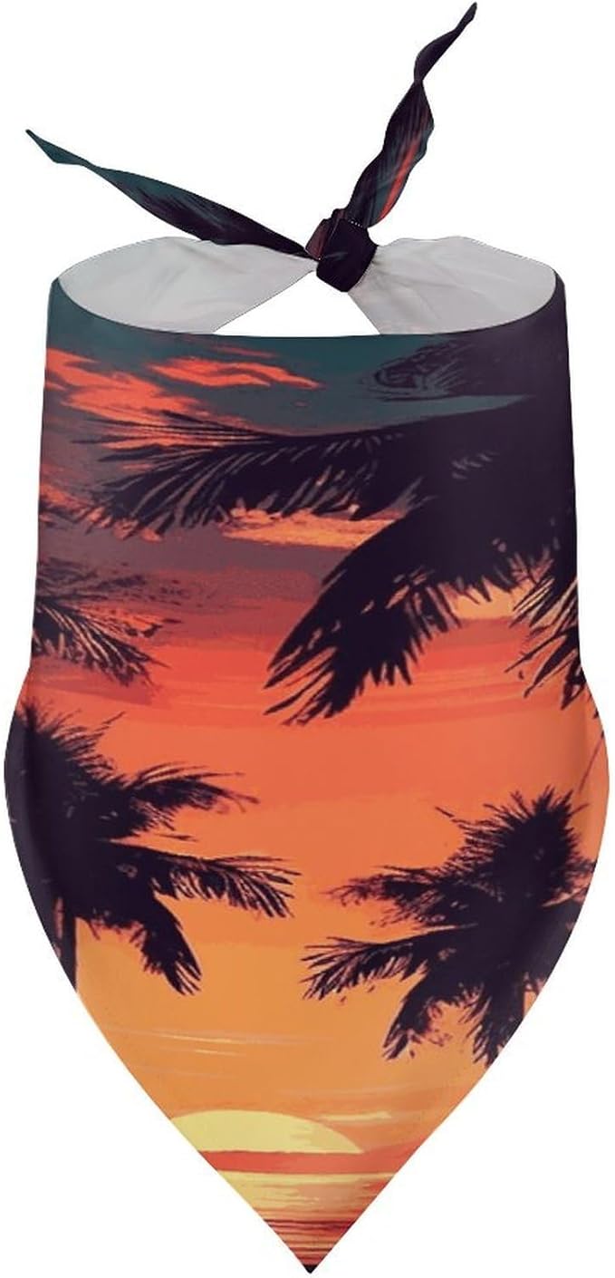 Dog Bandana Spring Pet Scarf Adjustable Triangle Palm Tree Summer Sunset Printing Dog Bib Washable Polyester Puppy Bandana for Small Medium Large Dogs Cat Birthday Party Supplies