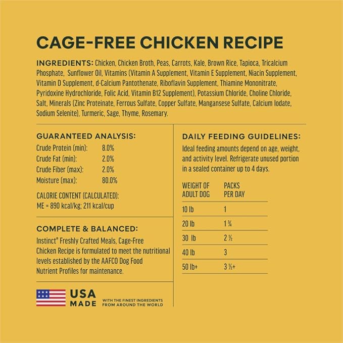 Instinct Freshly Crafted Meals, Dog Wet Food or Topper - Cage-Free Chicken, 11 oz. Carton