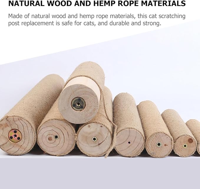 Cabilock Wooden Cat Scratch Post with Wear-Resistant Rope, 7cm Diameter X 35cm Length, Indoor Reusable Kitten Scratcher for Cat Climbing and Furniture Protection