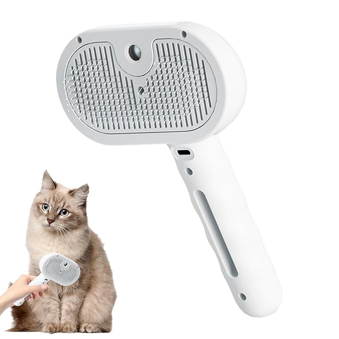 Cat Steamy Brush| 4.53x2.76x7.87 Dog Shedding Comb, | USB Rechargeable Steam Cat Brush with 35ml Tank & Release Button | Ergonomic Long Handle Hair Remover, Grooming Tool for Cats Dogs, Pet Supplies