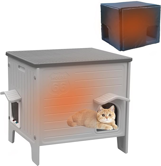 Outdoor Cat House with Insulated Liner for Winter，Waterproof Plastic Cat House for Outside, Cat Shelter for Feral Cats, Assemble Easily