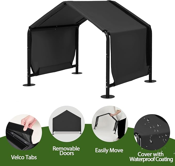 Dog Shades for Outside - Outdoor Dog Kennel for Small Dogs, 29.5”x25.6”x25.6” Outdoor Sun Rain Canopy Pet House, Waterproof Pet Canopy Shelter for Small Animals with Ground Nails, Black