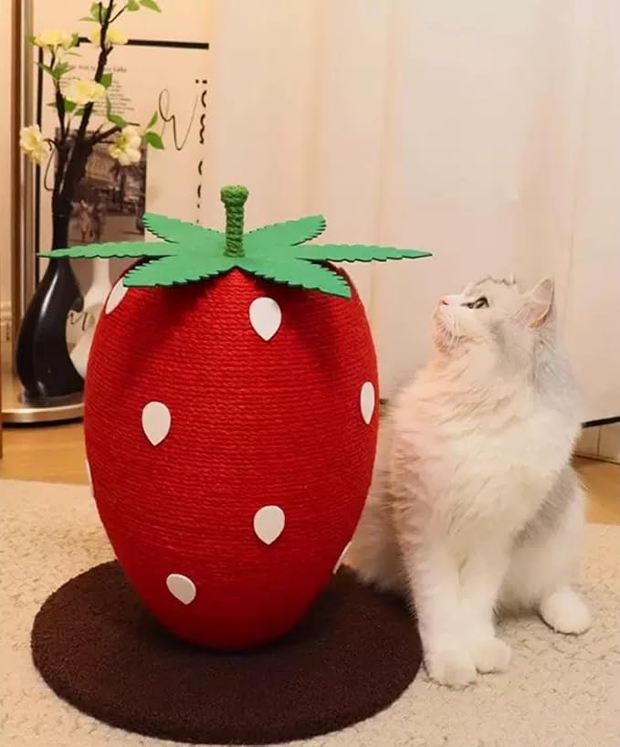 Strawberry Cat Scratching Post – Decorative Vertical Sisal Ball – Artistic Mushroom Style Cat Furniture for Kittens and Small Cats