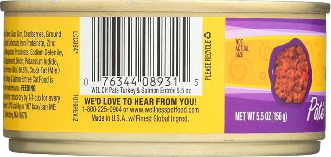 Wellness Canned Cat Food Turkey and Salmon Formula 5.5 oz (Pack of 6)
