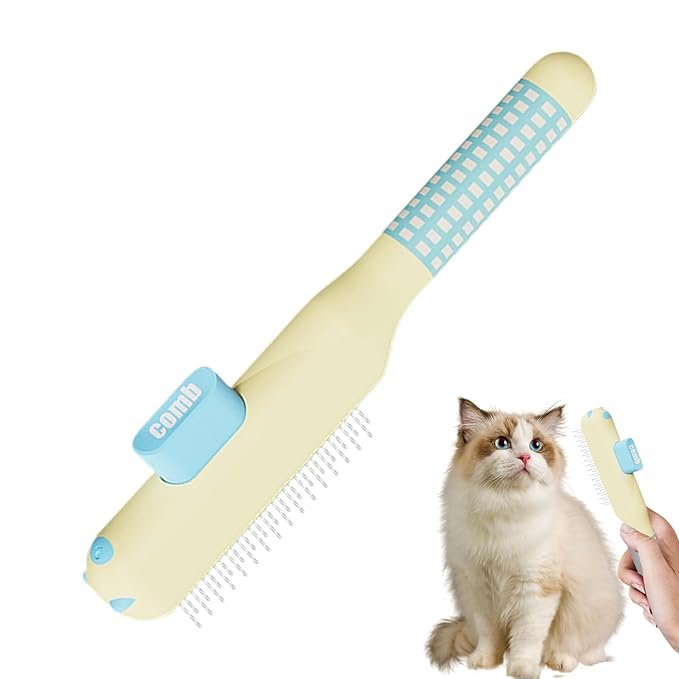 Cat Comb,Self-Cleaning Supplies with Metal Teeth - Cat Hair Comb,for Dog Puppy Animals Indoor Home Shedding