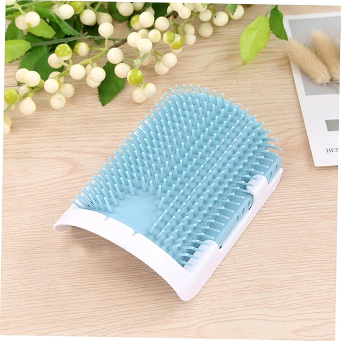 Yardwe Cat Self Grooming Massage Brush Rubber Bristles Safe for Cats Easy Wall Installation Collects Loose Hair Light Blue for Relaxation and Self-Care