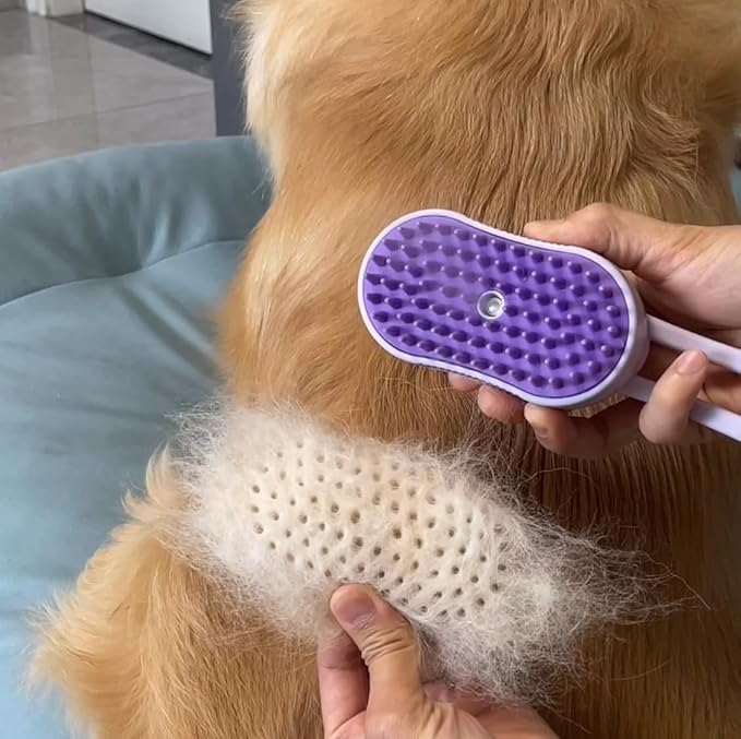 Pet Spritz Cat Defur Comb for Cats Dogs, 3-in-1 Self Cleaning Silicone Cat Steam Brush, Silicone Bristle Head 360° Rotating Pet Steam Brush (Purple)