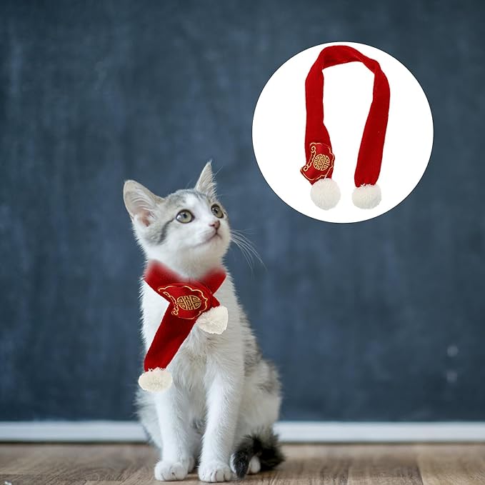 Festive Pet Scarf Cotton New Year Bandana Red M for Dogs and Puppies Chinese Style Holiday Pet Supplies