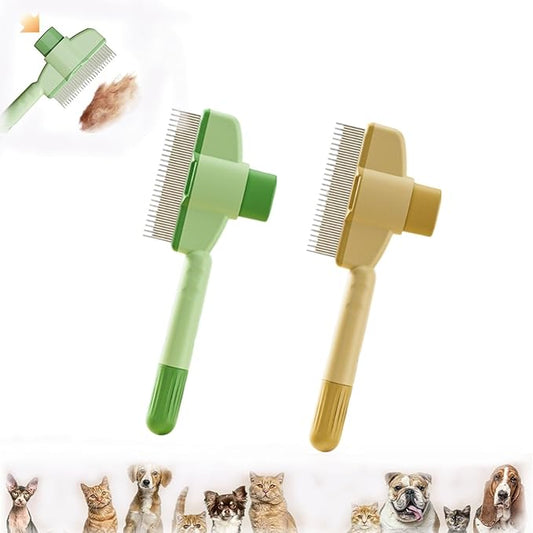 Pet Hair Removal Comb Flea Comb, 2025 Cat Dog Brush for Massaging and Cleaning Shedding Pet Hair,New Cat Brush with Release Button,Pet Grooming Brush for Short&Long Hair(Beige+Green)