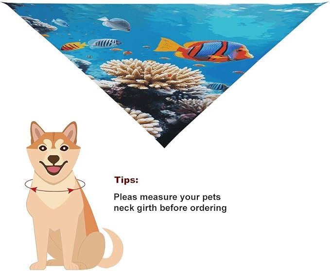 Dog Bandana Spring Pet Scarf Adjustable Triangle Ocean Tropical Fish Coral Printing Dog Bib Washable Polyester Puppy Bandana for Small Medium Large Dogs Cat Birthday Party Supplies