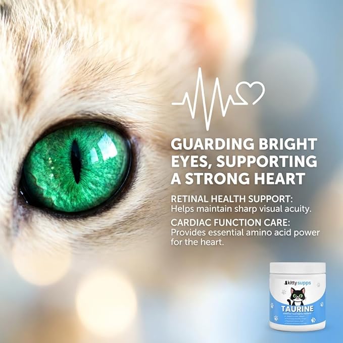 KittySupps Taurine Supplement for Cats,Pawvita Taurine- 99.9% Pure Taurine Supports Vitality & Coat Health, Easy to Mix in Food, with Dosing Spoon, 200g