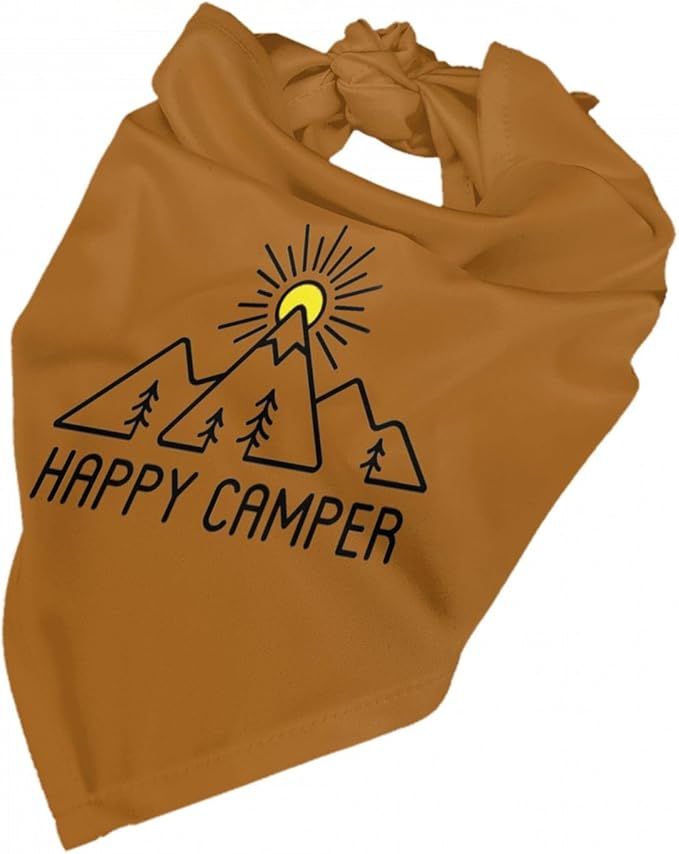 Happy Camper Summer Dog Bandana，Adorable Puppy Accessory for the avid Camper ，Pet Neckerchief for Pets Daily Wear Photo Prop Party Supplies,Funny Cute Dog Bandana (Brown)