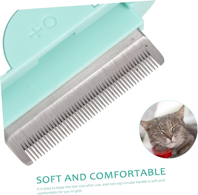 Luxshiny Pet Cat Hair Comb Brush with Comfortable Non Slip Handle Gentle Grooming Rake for Loose Hair and Tangle Removal Portable Mint Green Massage Tool for Shiny Fur Maintenance