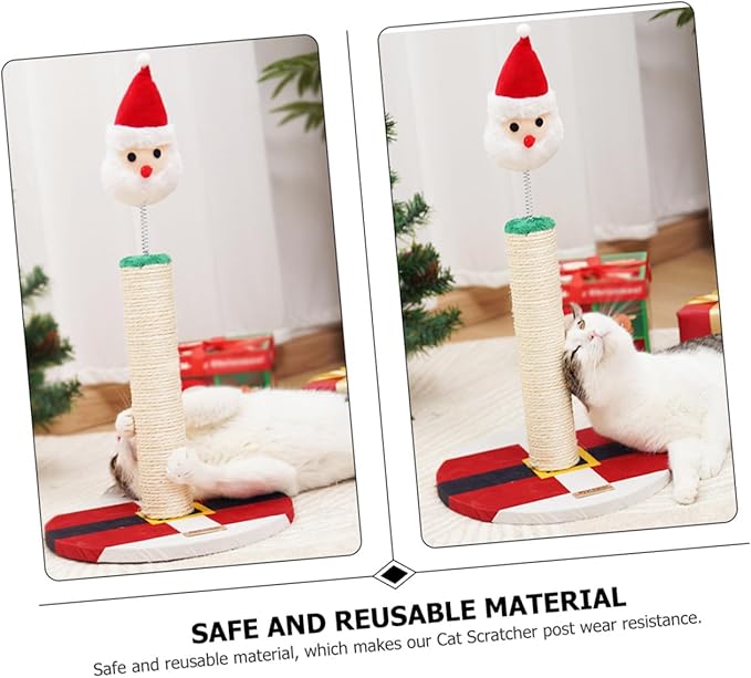 VOSAREA Christmas Cat Scratching Post for Indoor Cats Small Santa Claus Sisal Rope Scratcher Pole for Kittens