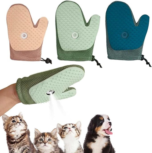 All-in-One Grooming Mist Glove for Pets - 4-in-1 Electrostatic Deshedding Glove with Thickened Padding, Clothing & Car Seats - Upgraded Technology for Cats/Dogs - Machine Washable (3 Colour)
