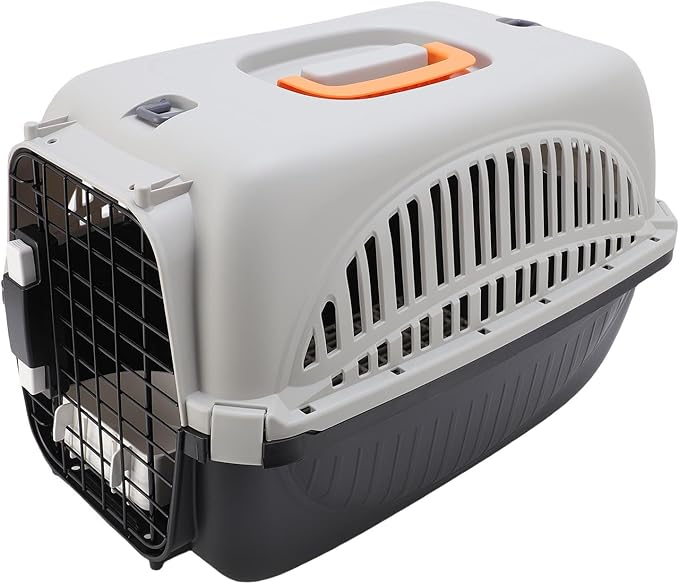 AYNEFY Dog Travel Supplies Easy to Assemble Portable Dog Carrier with Ample Space and Excellent Ventilation for Outdoor Travel and Vet Visits Plastic Pet Carrier (Black)