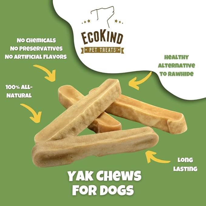 EcoKind Premium Gold Yak Cheese Himalayan Dog Chews, Dog Treats Large Breed, All Natural, High Protein Dog Chew, Peanut Butter, Large - 3 Chews